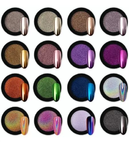 Polvo Para Uñas 16pcs Camaleón Holográfico Espejo Metálico
