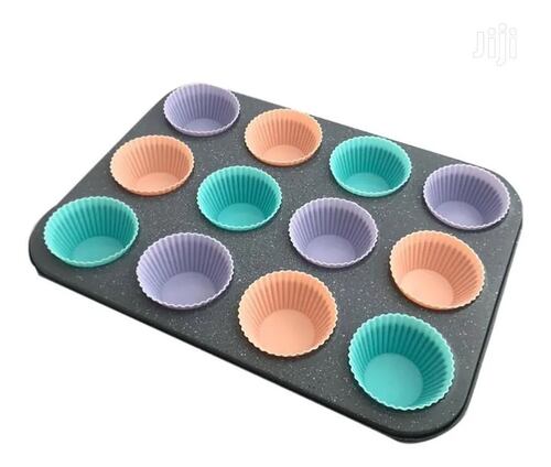 Charola De Cupakes y Capacillos De Silicon Muffin Reposteria
