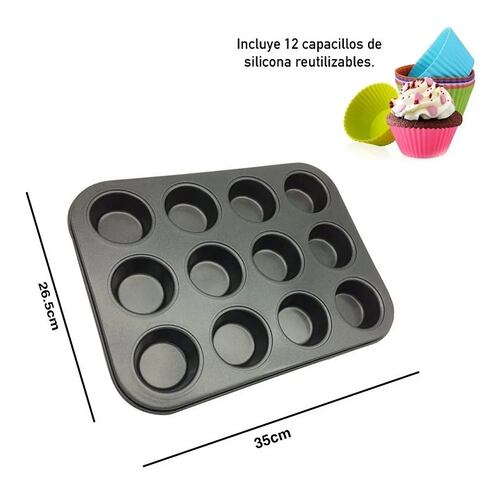 Charola De Cupakes y Capacillos De Silicon Muffin Reposteria