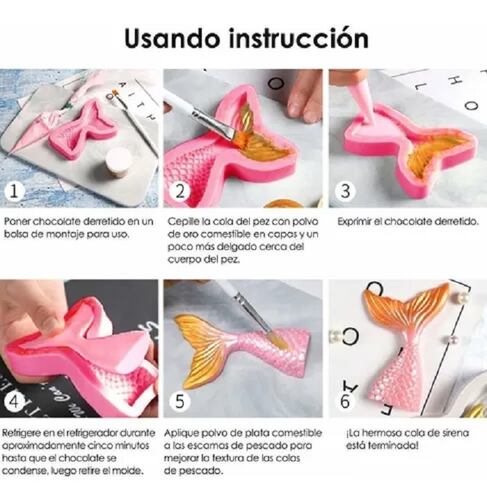 Molde De Silicona Para Fondant Con Cola De Sirena 5 Unidades