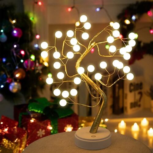 Lámpara De Mesa Árbol De Bonsái 36 Led Perlas