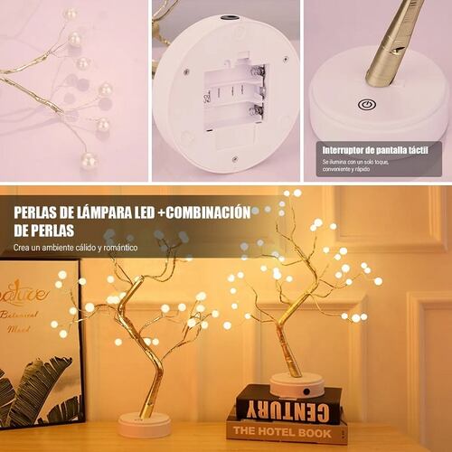 Lámpara De Mesa Árbol De Bonsái 36 Led Perlas