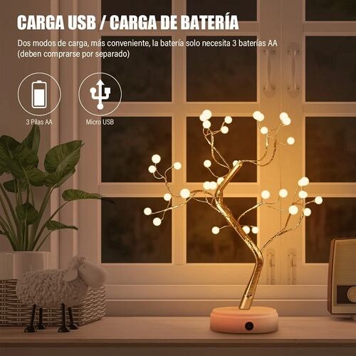 Lámpara De Mesa Árbol De Bonsái 36 Led Perlas