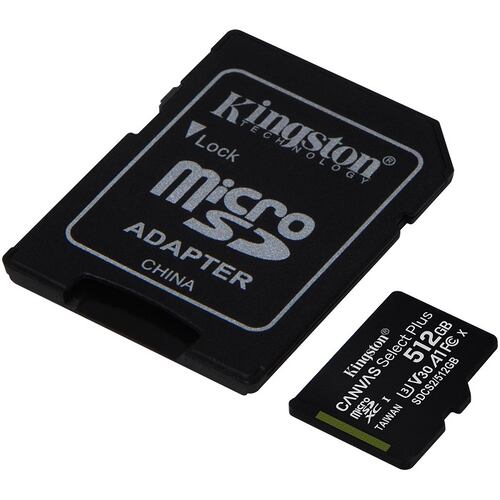 Memoria MicroSD 512GB Kingston SDXC Clase 10 Canvas Select Plus Con Adaptador SDCS2/512GB.