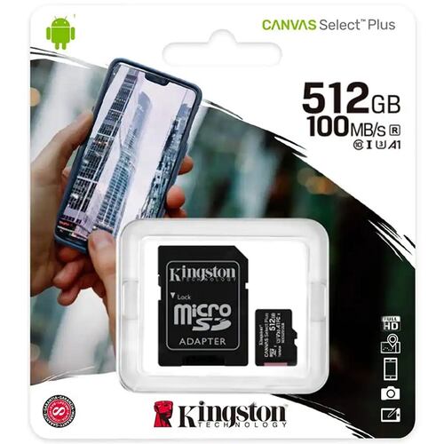 Memoria MicroSD 512GB Kingston SDXC Clase 10 Canvas Select Plus Con Adaptador SDCS2/512GB.