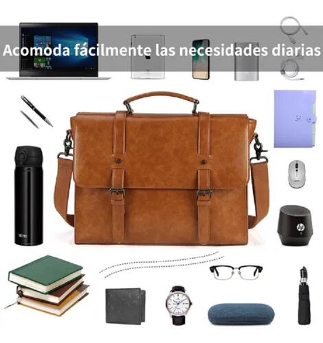 Maletin Porta Laptop 15.6 Pulgadas De Cuero Marron