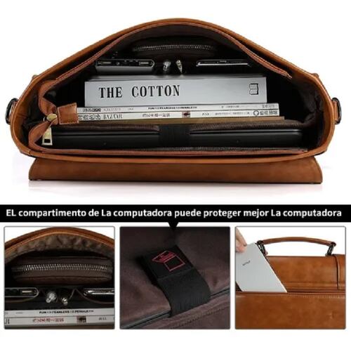Maletin Porta Laptop 15.6 Pulgadas De Cuero Marron
