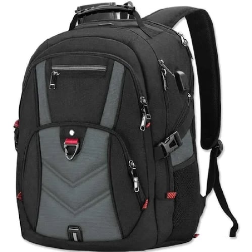Mochila Para Laptop De 17 In Impermeable Negro Con Gris