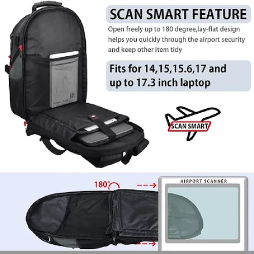 Mochila Para Laptop De 17 In Impermeable Negro Con Gris