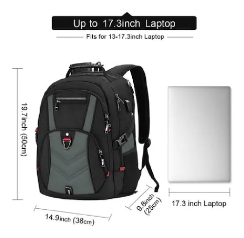Mochila Para Laptop De 17 In Impermeable Negro Con Gris