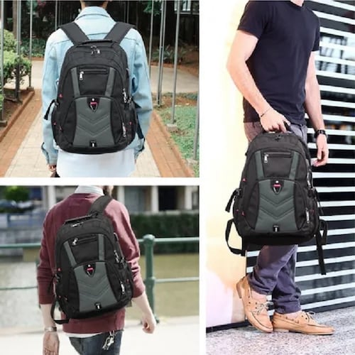 Mochila Para Laptop De 17 In Impermeable Negro Con Gris