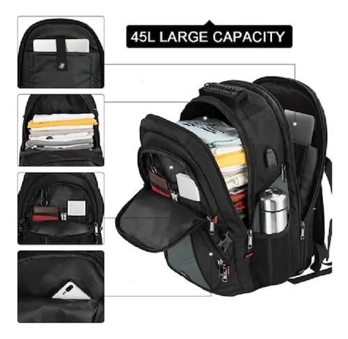 Mochila Para Laptop De 17 In Impermeable Negro Con Gris
