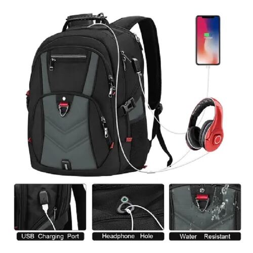 Mochila Para Laptop De 17 In Impermeable Negro Con Gris
