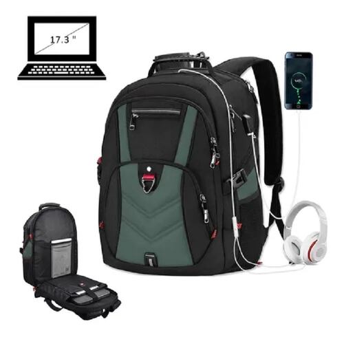 Mochila Para Laptop De 17 In Impermeable Negro  con Verde