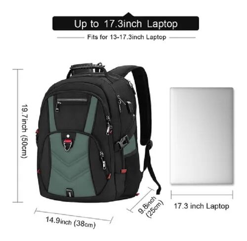 Mochila Para Laptop De 17 In Impermeable Negro  con Verde
