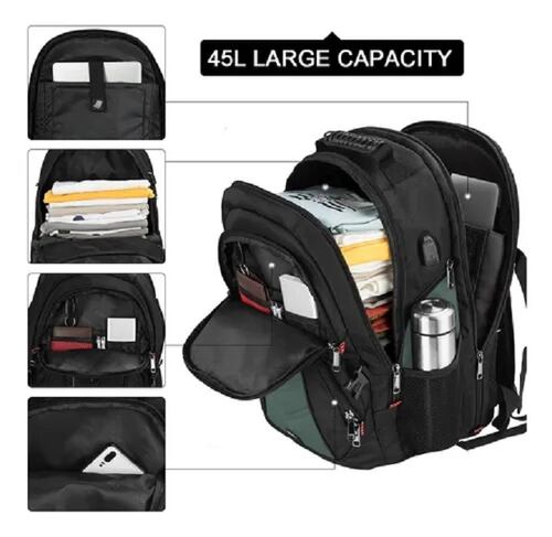 Mochila Para Laptop De 17 In Impermeable Negro  con Verde