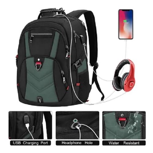 Mochila Para Laptop De 17 In Impermeable Negro  con Verde