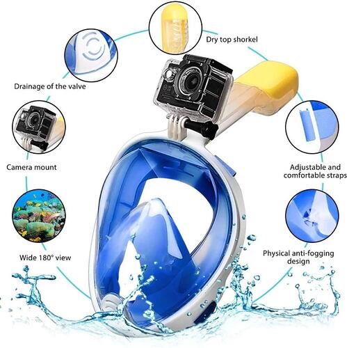 Mascara Snorkel Ninja Con Adaptador Azul L/XL