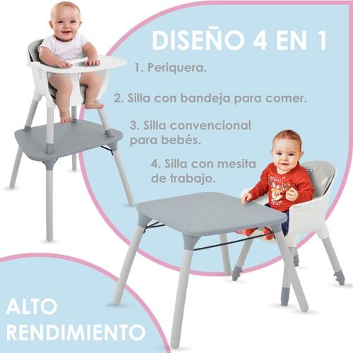 Periquera Alta Silla Para Bebe Niños 4 En 1 Mesita Gris Little Monkey