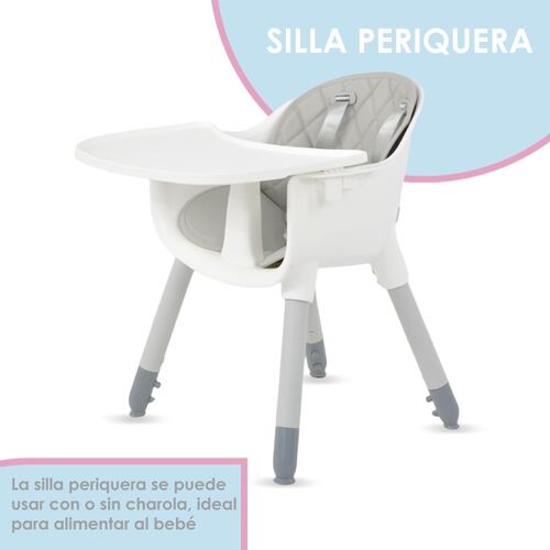 Periquera Alta Silla Para Bebe Niños 4 En 1 Mesita Gris Little Monkey