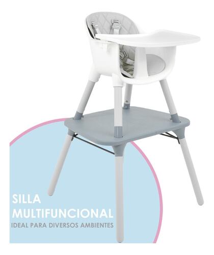 Periquera Alta Silla Para Bebe Niños 4 En 1 Mesita Gris Little Monkey