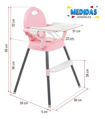 Periquera Alta Silla para Bebe Infantil Convertible 3 En 1 Color Rosa