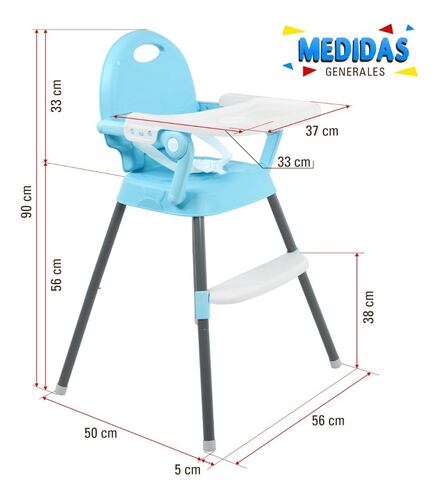 Periquera Alta Silla para Bebe Infantil Convertible 3 En 1 Color Azul