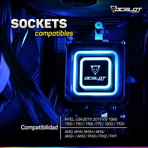 Enfriamiento Líquido Ocelot Gaming OEL240, ARGB, 240 mm, para Intel y AMD.