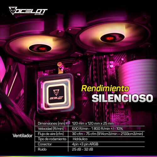 Enfriamiento Líquido Ocelot Gaming OEL240, ARGB, 240 mm, para Intel y AMD.