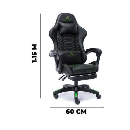 Silla Gamer Ergonómica Para Oficina y Casa - Color negro Costuras verde