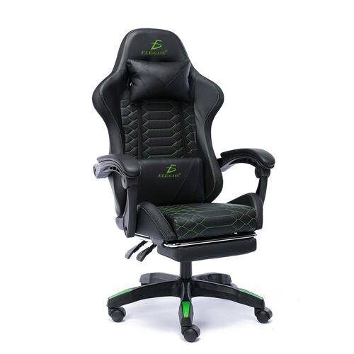 Silla Gamer Ergonómica Para Oficina y Casa - Color negro Costuras verde