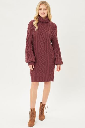 Vestido Sueter Cuello Tortuga Tejido Love Tree Talla Grande color Cereza