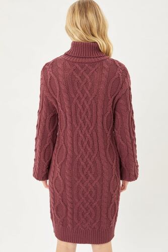 Vestido Sueter Cuello Tortuga Tejido Love Tree Talla Grande color Cereza