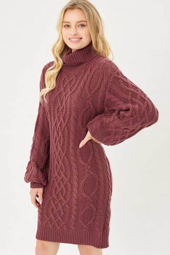 Vestido Sueter Cuello Tortuga Tejido Love Tree Talla Grande color Cereza