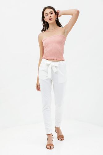 Love Tree Talla Grande/L Pantalon Cintura Ajustable Bolsillos Laterales color Blanco