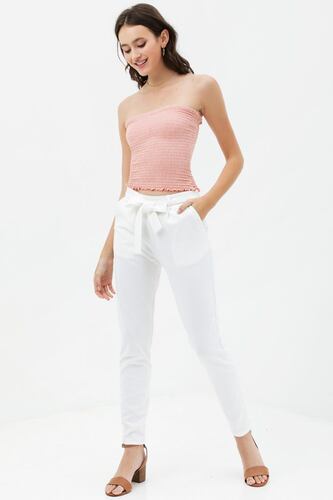Love Tree Talla Grande/L Pantalon Cintura Ajustable Bolsillos Laterales color Blanco