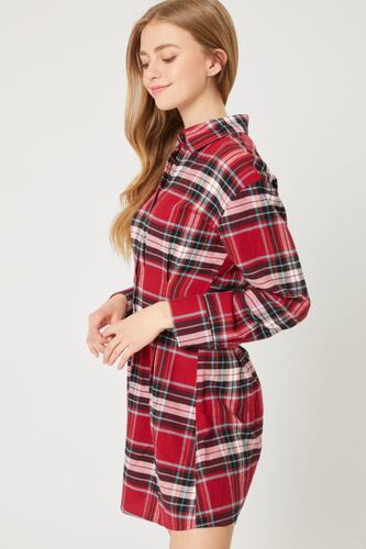 Love Tree Talla Chica/S Vestido Camisa De Franela A Cuadros Botones Boyfriend Love color Rojo.