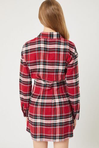 Love Tree Talla Chica/S Vestido Camisa De Franela A Cuadros Botones Boyfriend Love color Rojo.