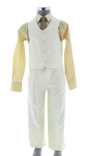 Traje de Niño Tres Piezas Lino Color Hueso 2890 2 a 18 Años.