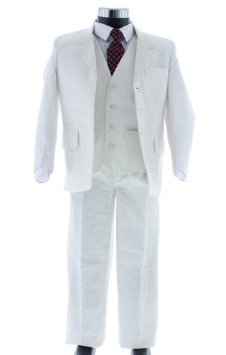 Traje de Niño Tres Piezas Lino Color blanco 2891 2 a 18 Años.