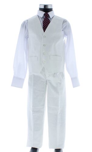 Traje de Niño Tres Piezas Lino Color blanco 2891 2 a 18 Años.