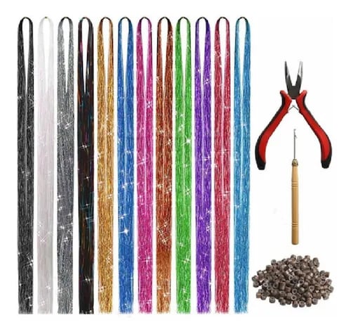 Kit De Extension De Cabello Con Brillos 120cm 12 Colores