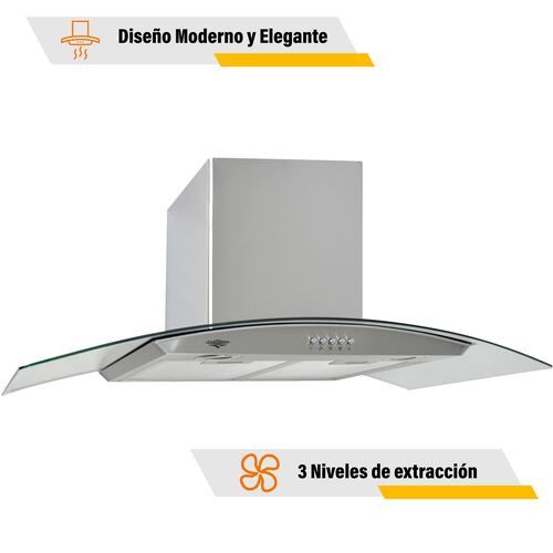 Campana Extractora  Cristal Templado 90 cm Acero Inoxidable Cocina Pared Gutstark