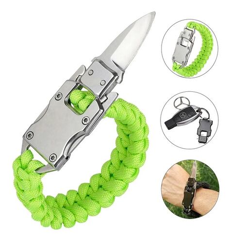 Pulsera Táctica Con Navaja Y Cuchillo Inoxidable Camping Verde