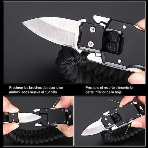 Pulsera Táctica Con Navaja Y Cuchillo Inoxidable Camping Verde