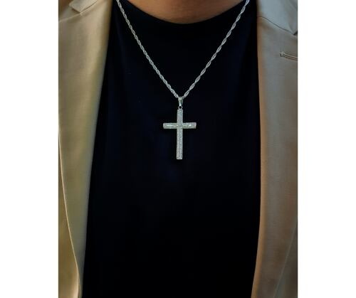 Collar cadena y dije de cruz plata con piedra zirconia suiza 