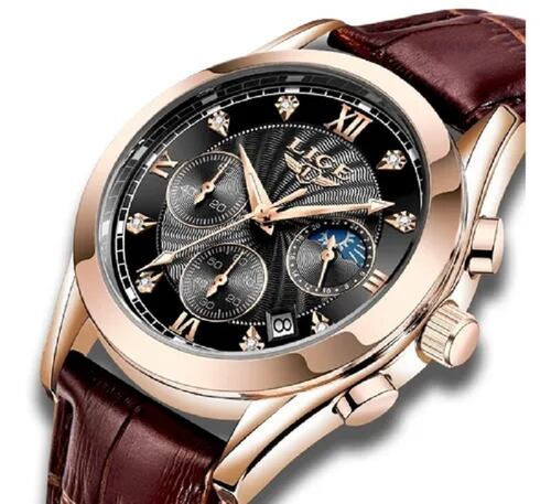 Reloj De Cuarzo Lige Analógico De Cuero Impermeable P/hombre