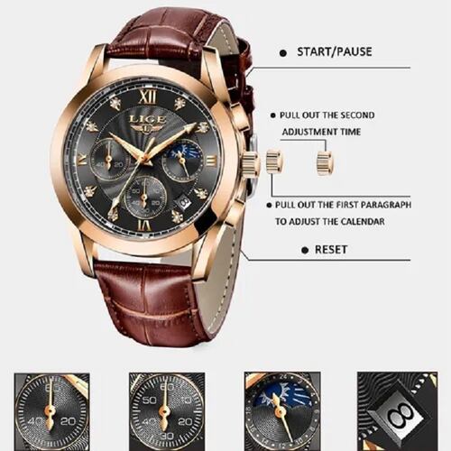 Reloj De Cuarzo Lige Analógico De Cuero Impermeable P/hombre