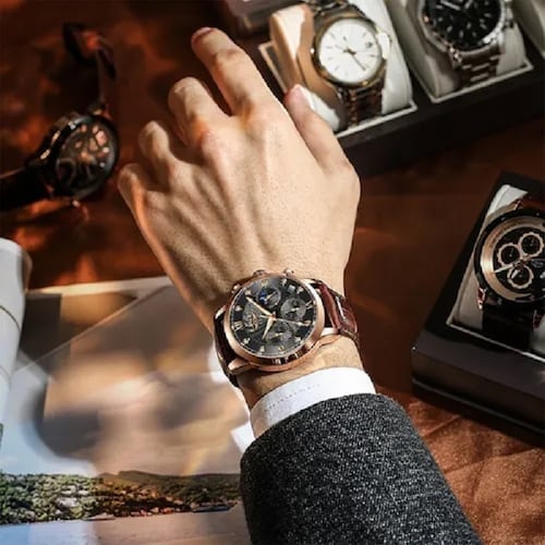 Reloj De Cuarzo Lige Analógico De Cuero Impermeable P/hombre