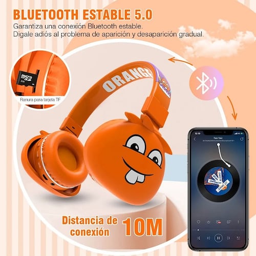 Audífonos De Diadema Bluetooth Infantil Naranja